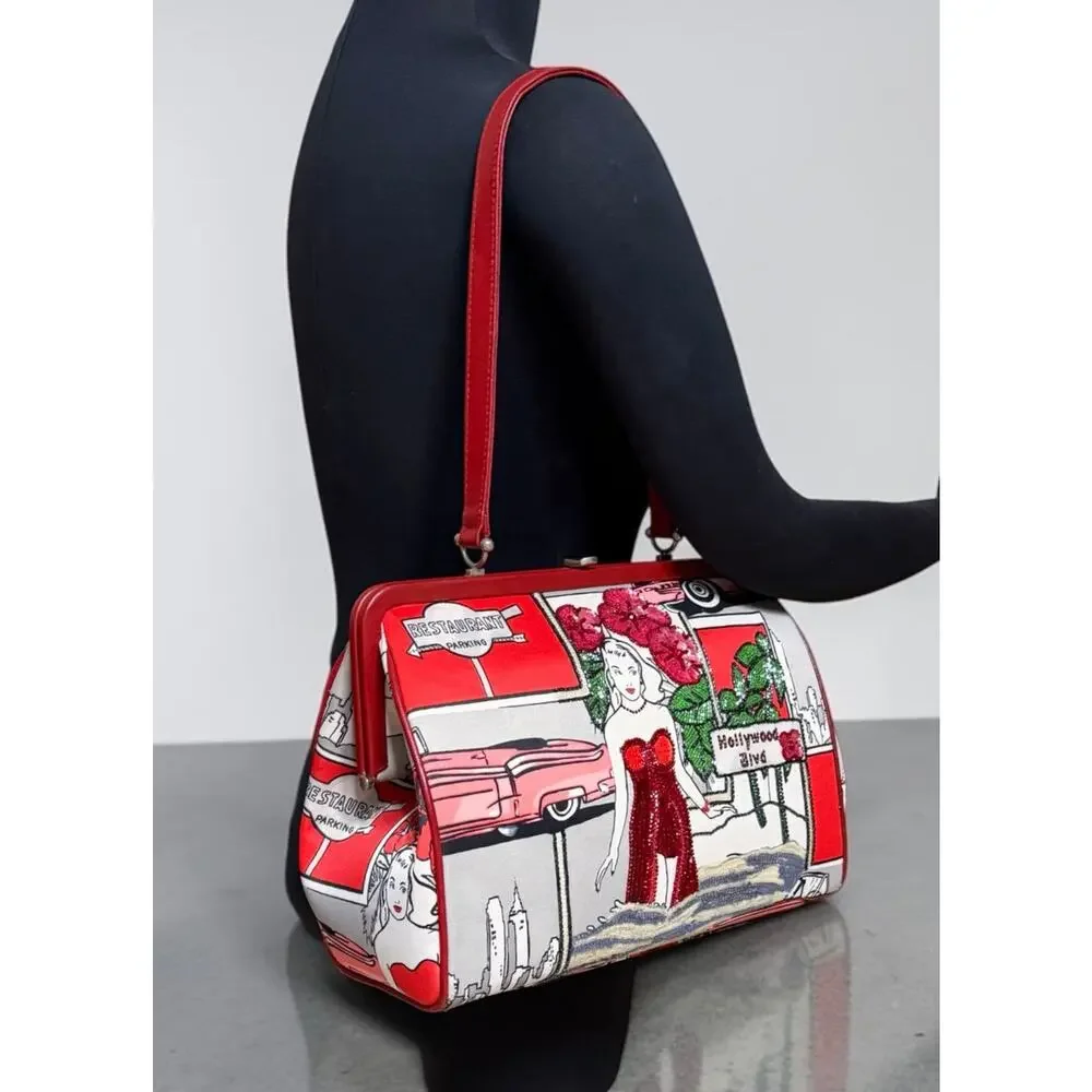 Y2K Isabella Fiore Hollywood Pop Art Beaded Satchel Frame Bag